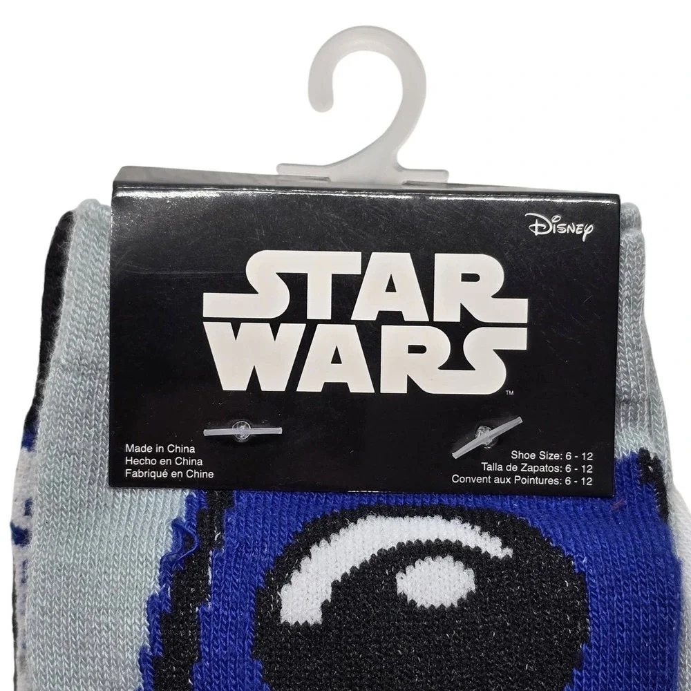 Star Wars R2-D2 Crew Socks 2 Pair Pack Blue Black Droid Sci-Fi Mens Size 6-12
